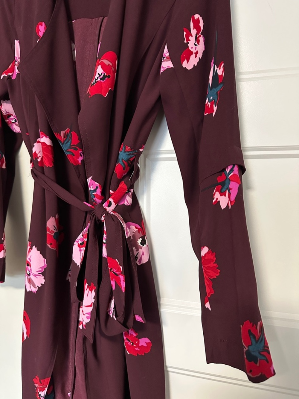 500 Maison Cinqcent S/M Floral Tie-Waist Maroon Women’s Jacket - Picture 2 of 6